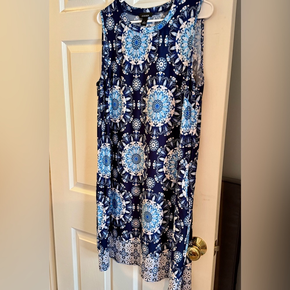 B-Design Blue and White Patterned Dress - Picture 3 of 6